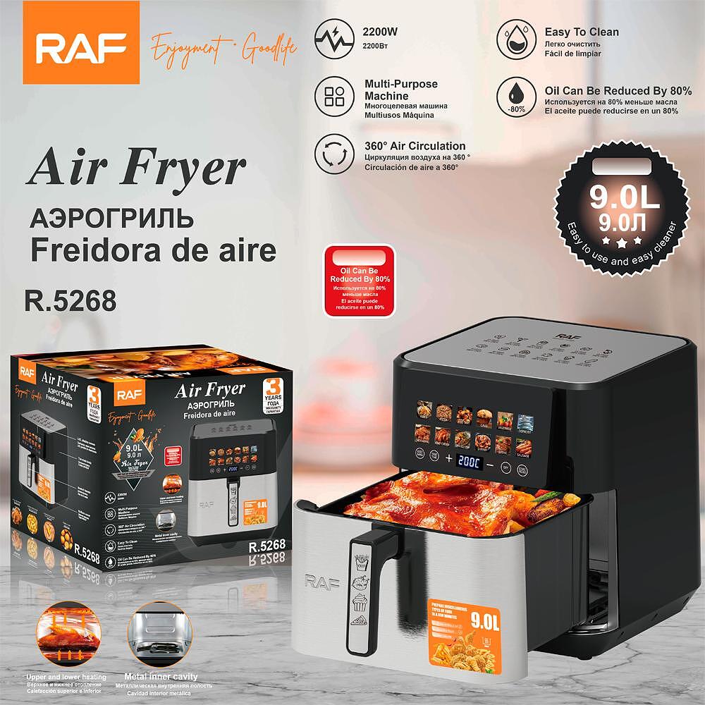 Airfryer RAF DualCrispMax, 9 Литра, 2200W, Без Мазнина, С Горен и Долен Реотан Подарък Книжка с Рецепти