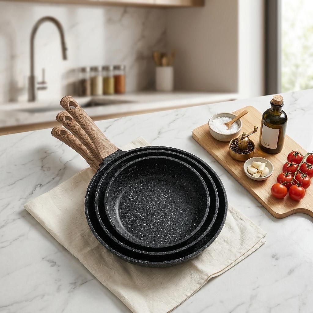 RAF StoneChef Pro Комплект 3 тигана с Гранитно покритие 20 24 28 см Професионално готвене Без Залепване - снимка 3